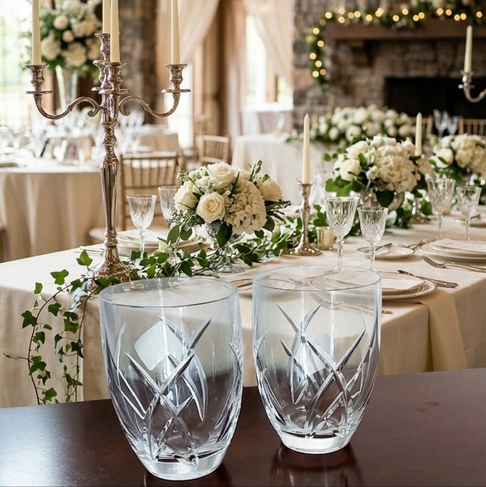 John Rocha Waterford Acide Etched Double Old Fashion 12 oz Highball Set of 2